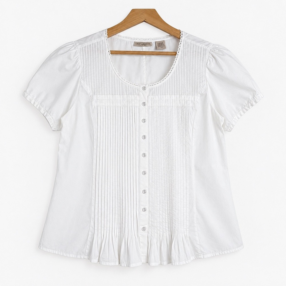 Art and Soul Pintuck Eyelet Button Down Blouse White Large